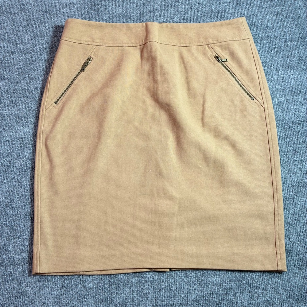 LOFT Pencil Skirt‎ Womens 12 Tan Stretch Zip Pockets Career Business
